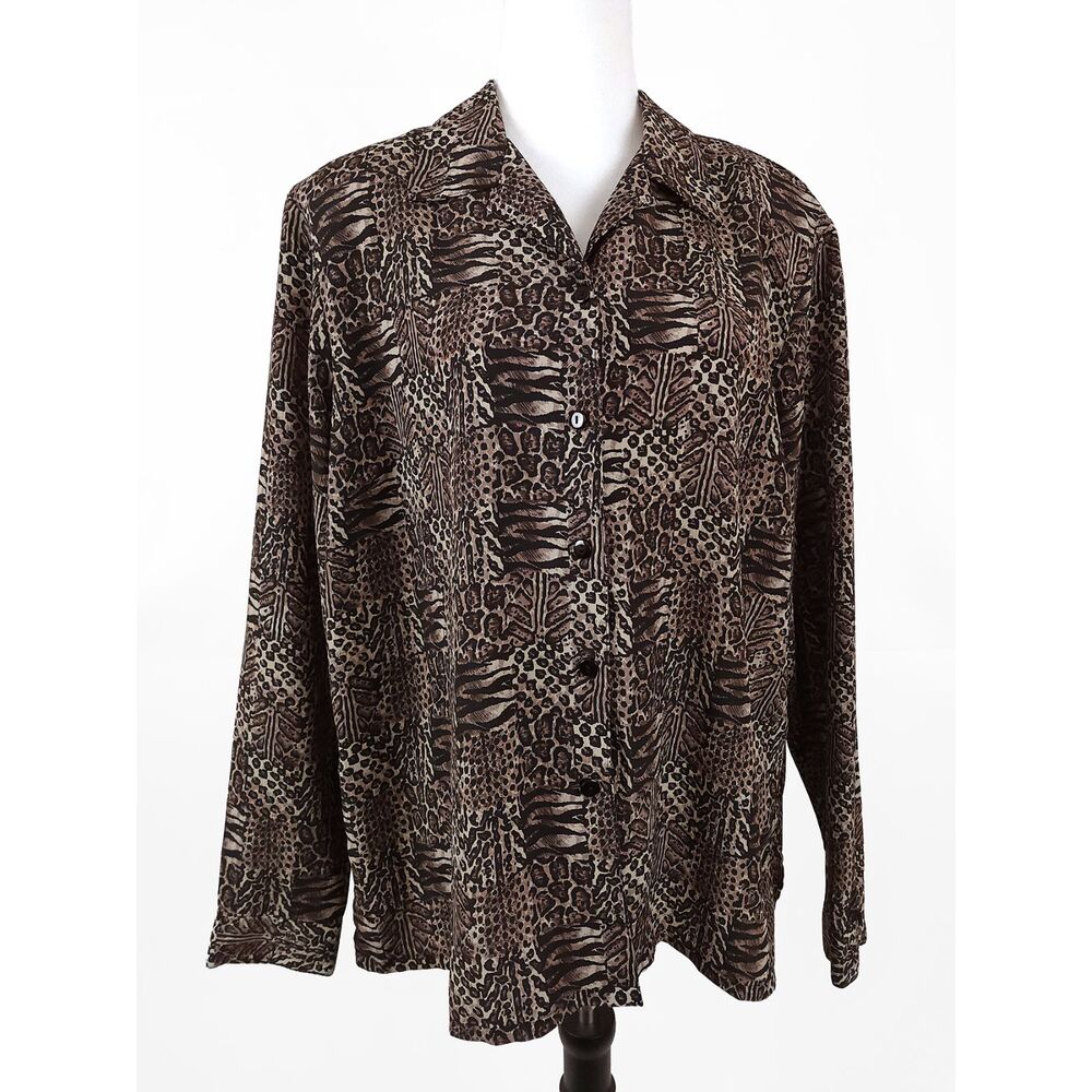 Animal Print XL Brown Black Cheetah Tiger Blocked Animal Print Vintage Blouse